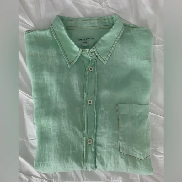 Martin Gordon Men's XL 100% Linen Button Down Long Sleeve Shirt - Picture 2 of 10